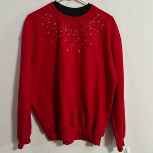 Top Stitch embellished sweatshirt material top, Sz 1X, double layer “look”